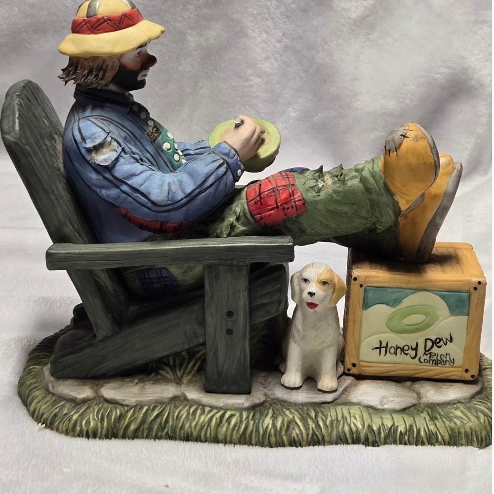 Emmett Kelly Jr Flambro Weary Willie Clown Figurine Dog Honey Dew Melon Crate